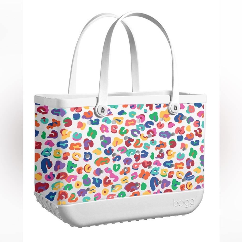Bogg Bag White Multi Color Leopard Print Tote